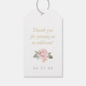 赤面ピンクと金ゴールドフローラボホ結婚のモノグラム ギフトタグ (裏面)