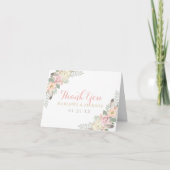 赤面ピンクと金ゴールドフローラボホ結婚のモノグラム サンキューカード (正面)