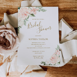 赤面ピンクと金ゴールドフローラ植物学ブライダルシャワー 招待状