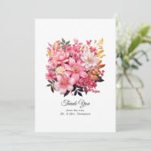 赤面ピンクと金ゴールドフローラ結婚の サンキューカード (スタンド正面)