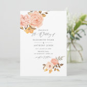赤面ピンクと金ゴールドフローラ結婚の 招待状 (スタンド正面)