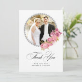 赤面ピンクと金ゴールドフローラ結婚ダイヤモンド サンキューカード (スタンド正面)
