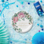 赤面ピンクと金ゴールドフローラ緑ベビーシャワーPa ペーパープレート (パーティー)