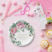 赤面ピンクと金ゴールドフローラ緑ベビーシャワーPa ペーパープレート (パーティー)