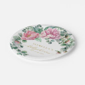 赤面ピンクと金ゴールドフローラ緑ベビーシャワーPa ペーパープレート (アングル)