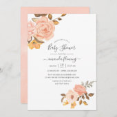 赤面ピンクと金ゴールドフローラ赤ちゃんシャワー 招待状 (正面/裏面)