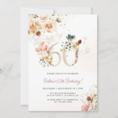 赤面ピンクと金ゴールドフローラ60番目の誕生日招待状 招待状 (正面)