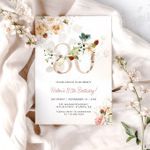 赤面ピンクと金ゴールドフローラ80番目の誕生日招待状 招待状