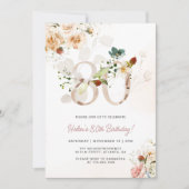 赤面ピンクと金ゴールドフローラ80番目の誕生日招待状 招待状 (正面)