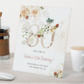 赤面ピンクと金ゴールドフローラ80th誕生日へようこそ 台座サイン (インサイチュ)