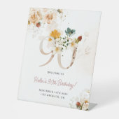 赤面ピンクと金ゴールドフローラ90th誕生日へようこそ 台座サイン (正面)