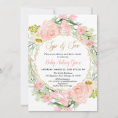 赤面ピンクと金ゴールドフローラSIPと参照 招待状 (正面)