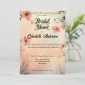 赤面ピンクと金ゴールドブライダルシャワーとレース 招待状 (スタンド正面)