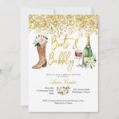 赤面ピンクと金ゴールドブーツとバブリーブライダルシャワー 招待状 (正面)