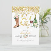 赤面ピンクと金ゴールドブーツとバブリーブライダルシャワー 招待状 (スタンド正面)
