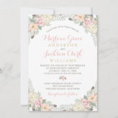 赤面ピンクと金ゴールドボー縁どフローラ結婚ズ 招待状 (正面)