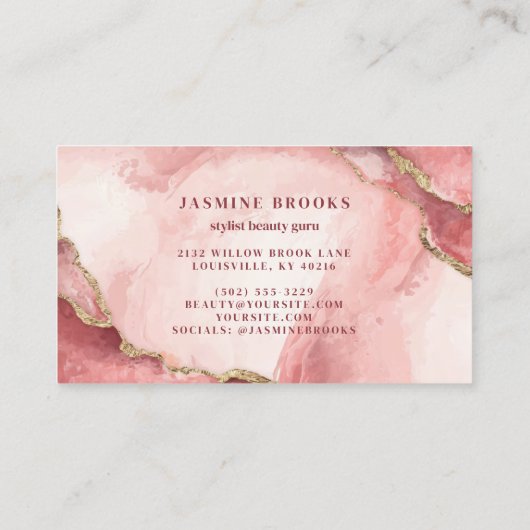 赤面ピンクと金ゴールドマーブルシックウォーターカラー 名刺 (裏面)
