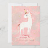 赤面ピンクと金ゴールドミニマリストユニコーン誕生日 招待状 (正面)