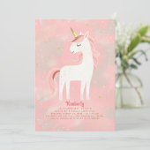 赤面ピンクと金ゴールドミニマリストユニコーン誕生日 招待状 (スタンド正面)