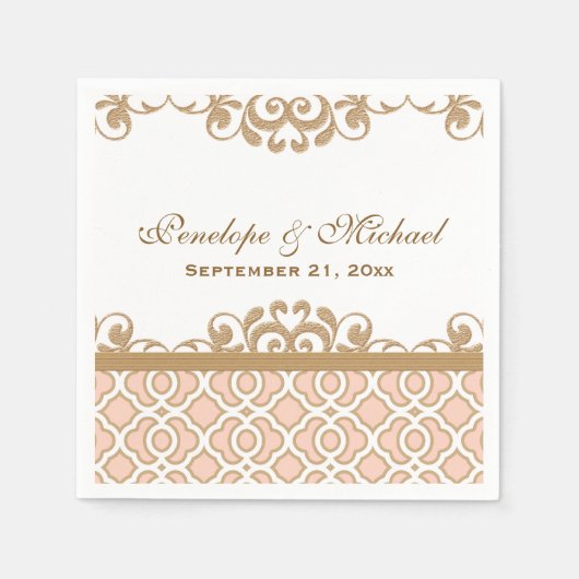 赤面ピンクと金ゴールドモロッコ結婚ーズ スタンダードカクテルナプキン (正面)