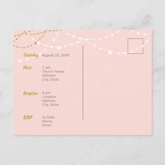 赤面ピンクと金ゴールド写真キンセアニェラ インビテーションポストカード (裏面)