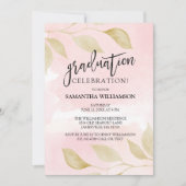 赤面ピンクと金ゴールド卒業パーティー招待状 招待状 (正面)