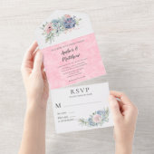 赤面ピンクと金ゴールド多肉株結婚の オールインワン招待状 (貼ってはがせる)