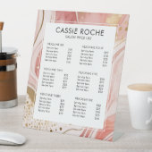 赤面ピンクと金ゴールド大理石サロン価格表 台座サイン (インサイチュ)