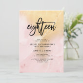 赤面ピンクと金ゴールド大理石 | 第18回誕生日パーティー 招待状 (スタンド正面)