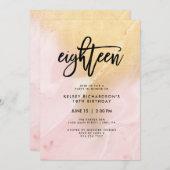 赤面ピンクと金ゴールド大理石 | 第18回誕生日パーティー 招待状 (正面/裏面)