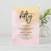 赤面ピンクと金ゴールド大理石 | 50歳の誕生日パーティー 招待状 (スタンド正面)