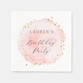 赤面ピンクと金ゴールド水彩バースデーパーティー スタンダードカクテルナプキン (正面)