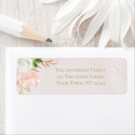 赤面ピンクと金ゴールド水彩フローラ ラベル