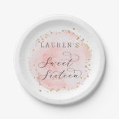 赤面ピンクと金ゴールド水彩Sweet sixteen ペーパープレート (正面)