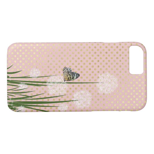 赤面ピンクと金ゴールド水玉模様と蝶 Case-Mate iPhoneケース (裏面(横))