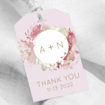 赤面ピンクと金ゴールド水色モノグラムギフトラベル