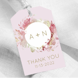 赤面ピンクと金ゴールド水色モノグラムギフトラベル ギフトタグ