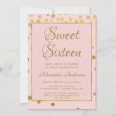 赤面ピンクと金ゴールド紙吹雪スウィート16誕生日 招待状 (正面)