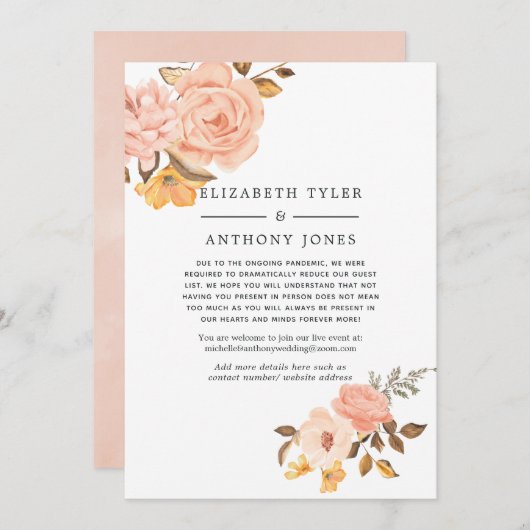 赤面ピンクと金ゴールド結婚のゲ減らストリスト 案内状 (正面/裏面)