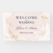 赤面ピンクと金ゴールド結婚のバナー 横断幕 (横)