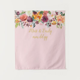 赤面ピンクと金ゴールド結婚のフォトブース背景 タペストリー