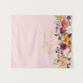 赤面ピンクと金ゴールド結婚のフォトブース背景 タペストリー (正面(横))