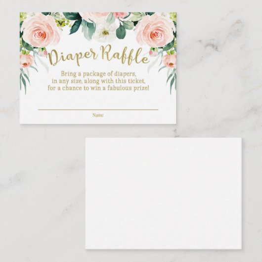 赤面ピンクと金ゴールド赤ちゃんシャワーおむつラッフル エンクロージャーカード (正面/裏面)