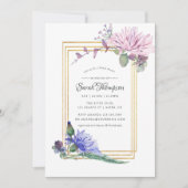 赤面ピンクと青の幾何学的フローラブライダルシャワー 招待状 (正面)