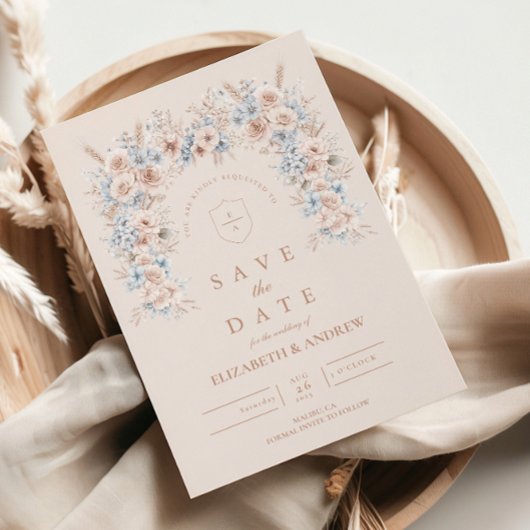 赤面ピンクと青の水色のフローラ セーブザデート