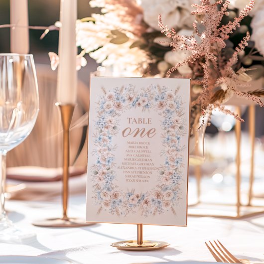 赤面ピンクと青の水色のフローラ テーブルナンバー