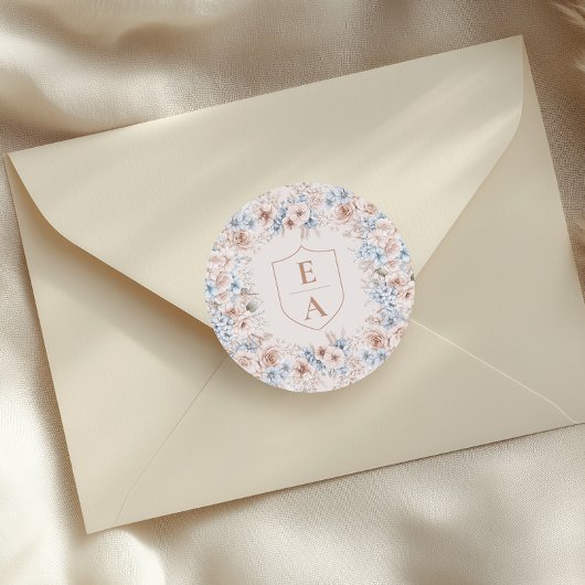 赤面ピンクと青の水色のフローラ ラウンドシール