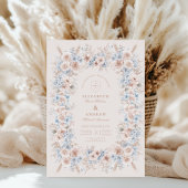 赤面ピンクと青の水色のフローラ 招待状