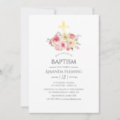 赤面ピンクと黄色のフローラバプテスマ/《キリスト教》洗礼式や命名式 招待状 (正面)