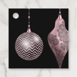 赤面ピンクと黒のシェブロンとダマスコクリスマス フェイバータグ